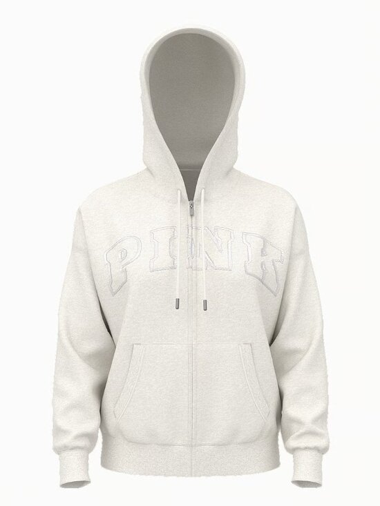 PINK Victoria's Secret Tops - VS PINK Ivy Fleece Campus Full-Zip Hoodie, VS Snow Heather - SIZE 2X - NWT